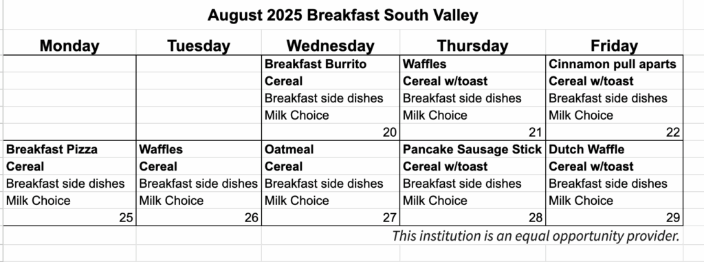 Breakfast Menu Aug 25