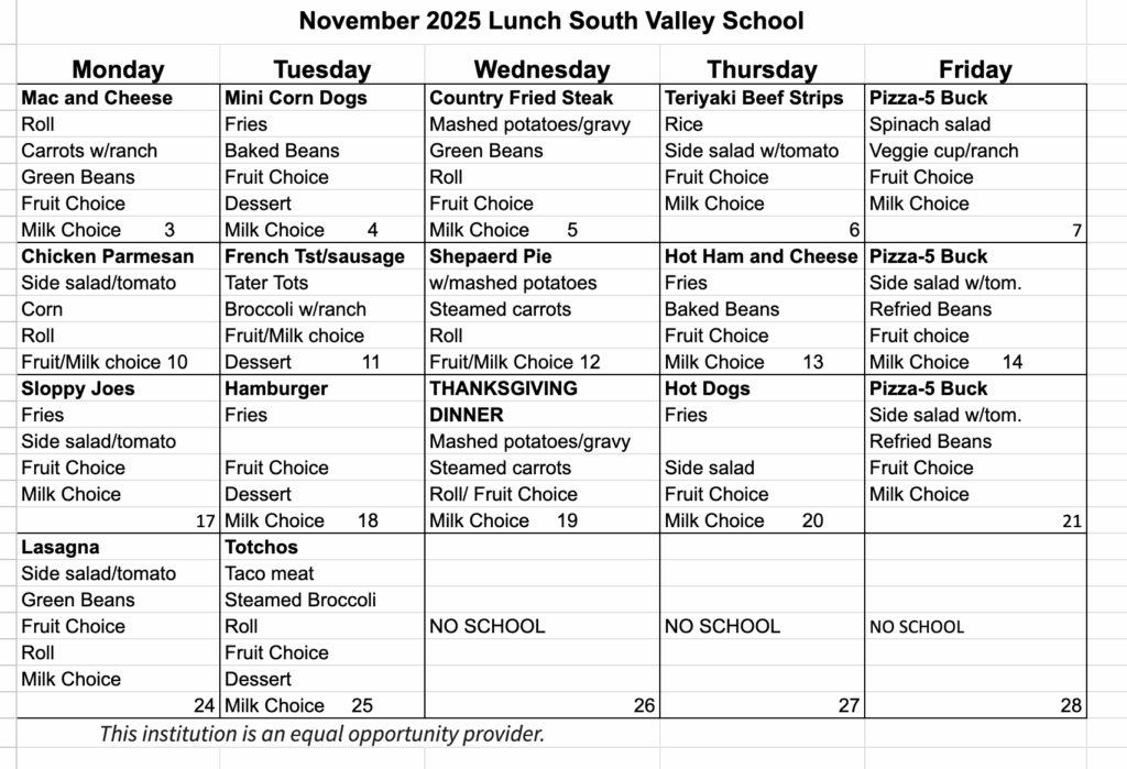 Lunch Menu Nov 25