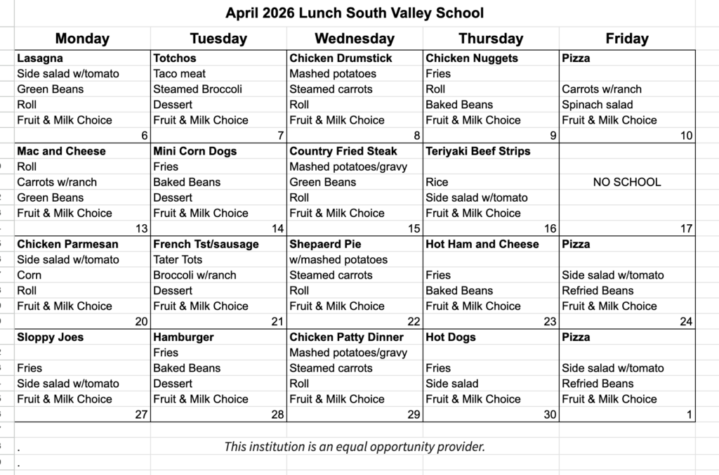 April 26 Lunch Menu